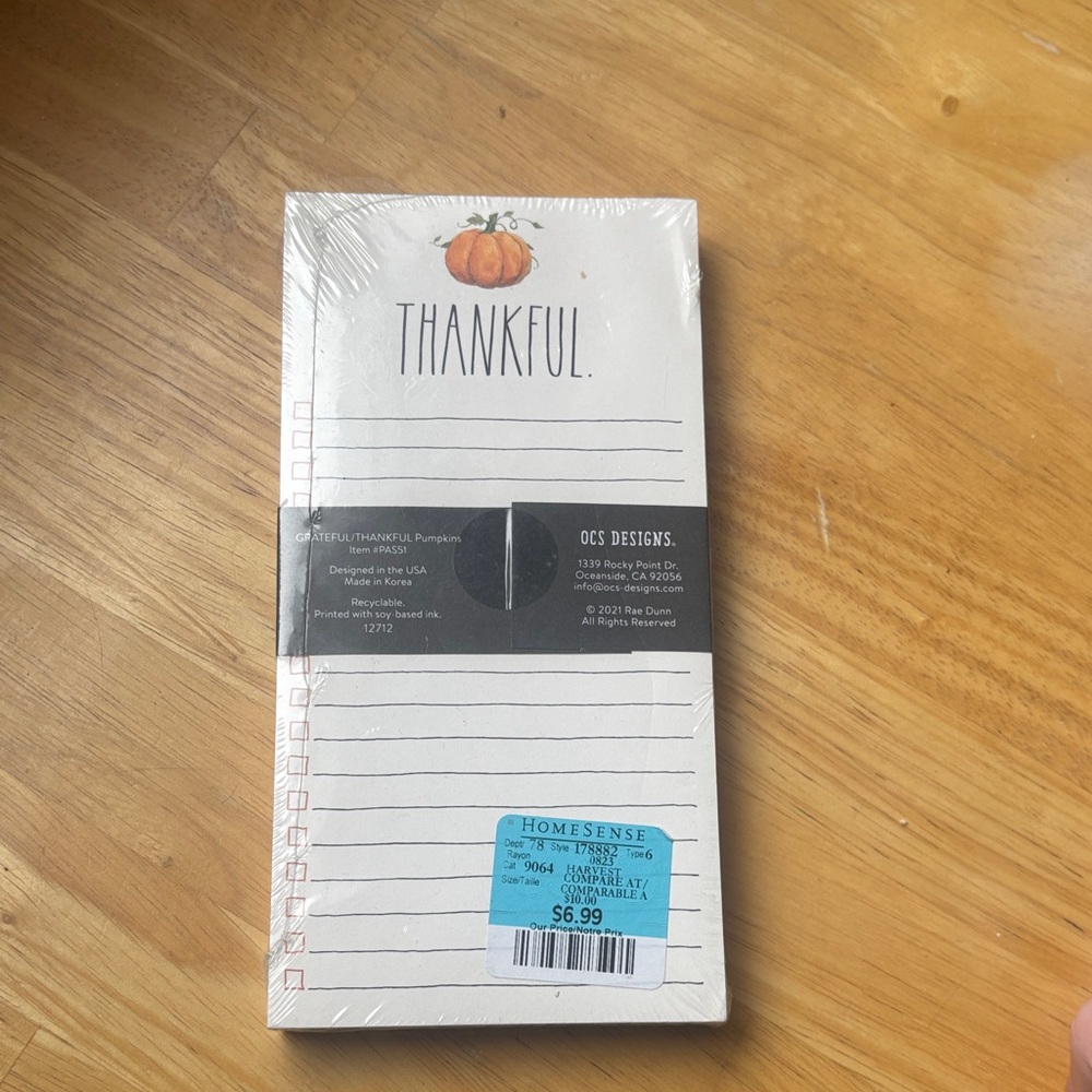Rae Dunn Thankful Notepad with Pumpkin Design | FREE ADD ON ITEM